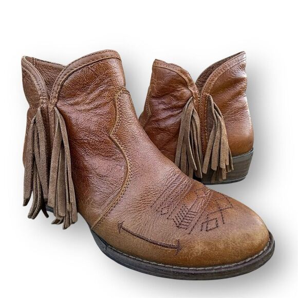 Sterling River Women's Brown Leather Fringe Ankle Cowboy Boots Size 6 - Picture 4 of 13